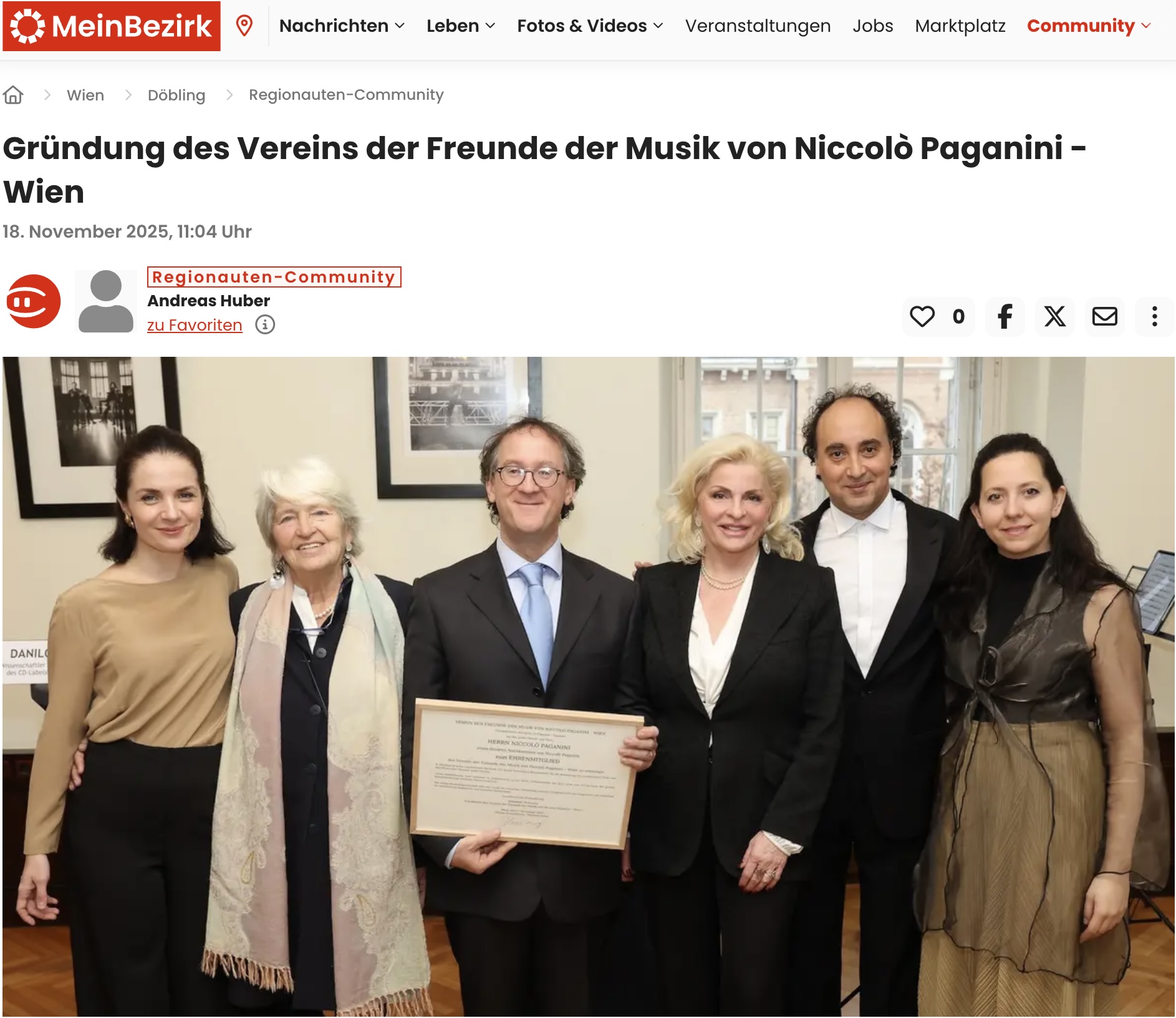 Gründung des Vereins der Freunde der Musik von Niccolò Paganini – Wien