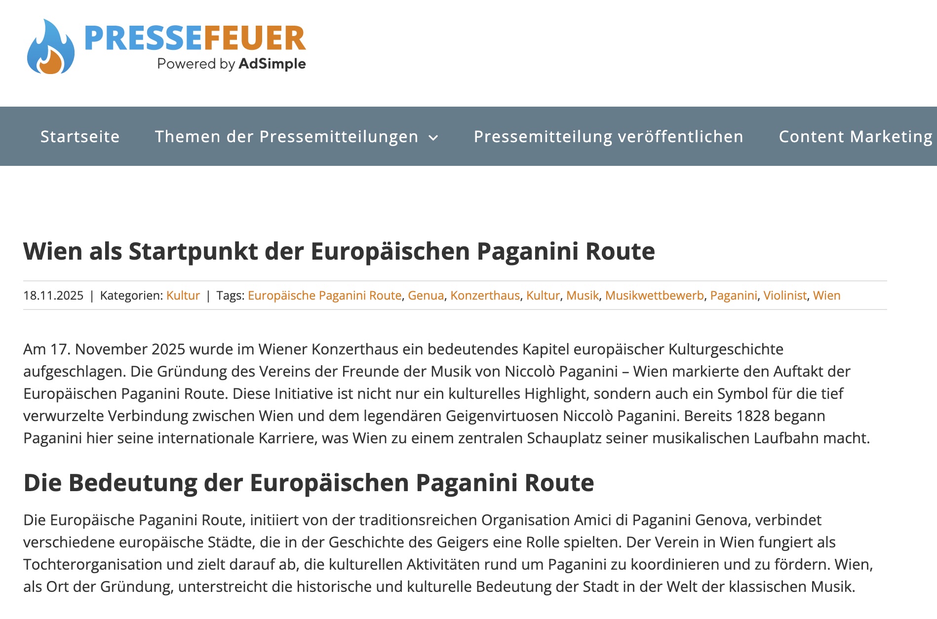 Wien als Startpunkt der Europäischen Paganini Route